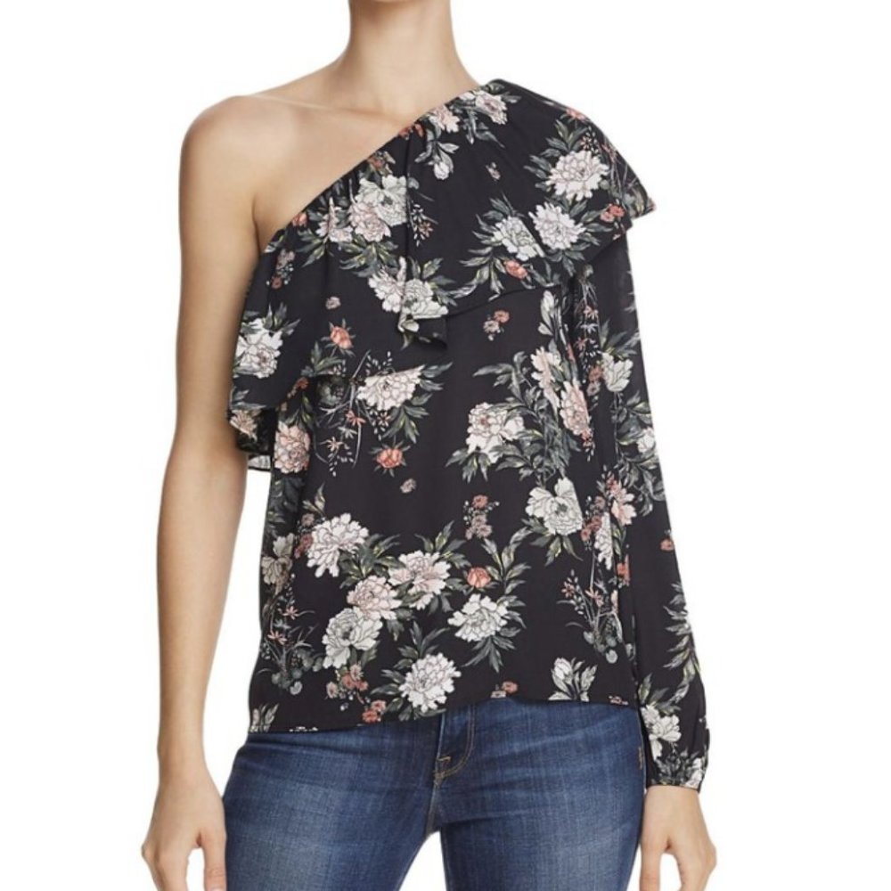 Aqua Brand Off Shoulder Single Sleeve Shirt Top Black Pink Floral Size XS NEW